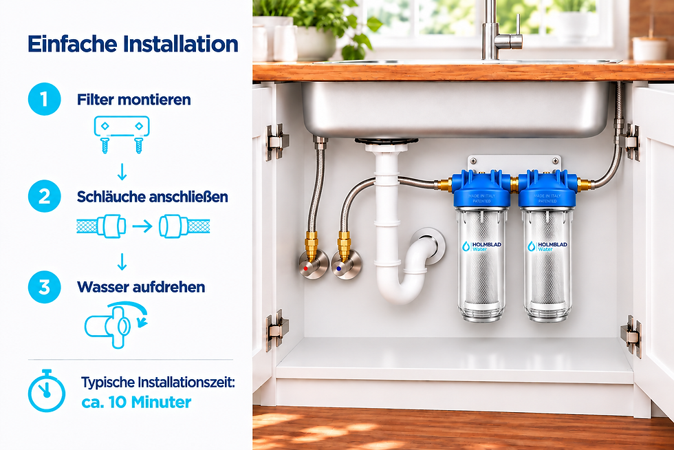Einfache Installation unter der Spüle. 2-stufige wasserfilter