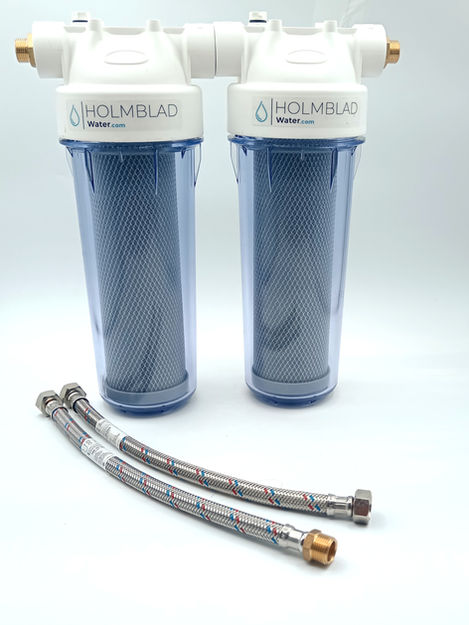 2-stegs vattenfilter tillverkat i EU mot PFAS, mikroplaster, bekämpningsmedel, kalk och bakterier