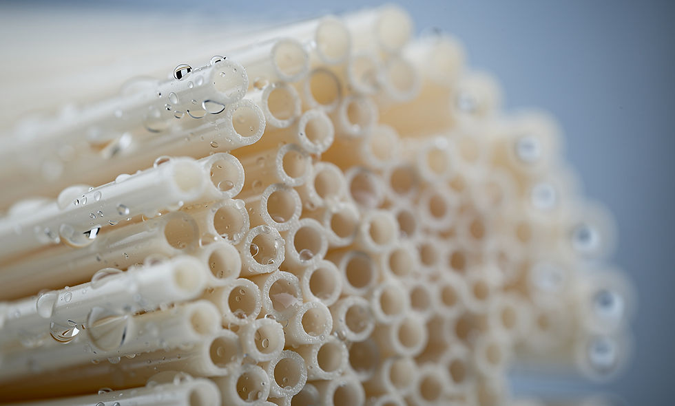Macro close-up of hollow fibre ultrafiltration membrane fibres