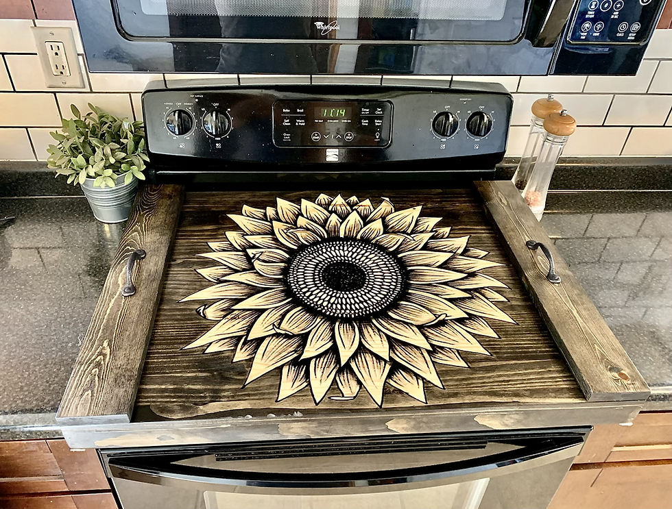 Thumbnail: Wood Sunflower Oven Cover- Electric Stove