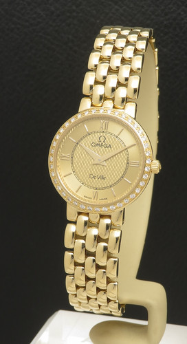 398 稼働 OMEGA 時計　レディース　DeVille ゴールド　ラウンド オメガ OMEGA デビル 薄型ラウンドケース 変わりインデックス コンビ