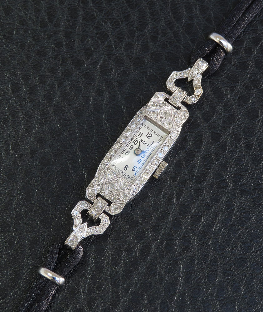 Thumbnail: Lovely Longines Platinum and Diamond Ladies Cocktail Watch c1950