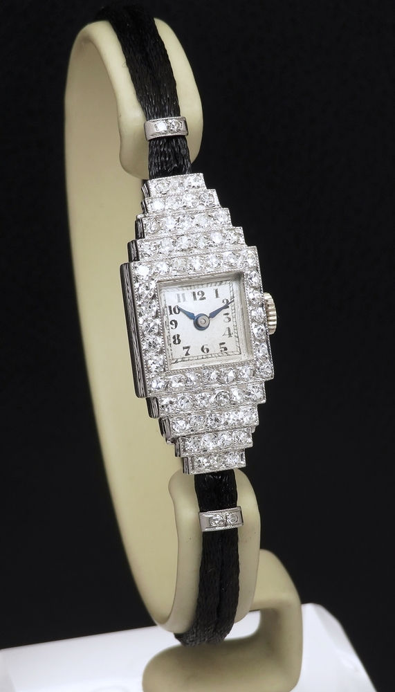 Thumbnail: Stunning Platinum Diamond Ladies Art Deco Cocktail Watch Vertex c1950