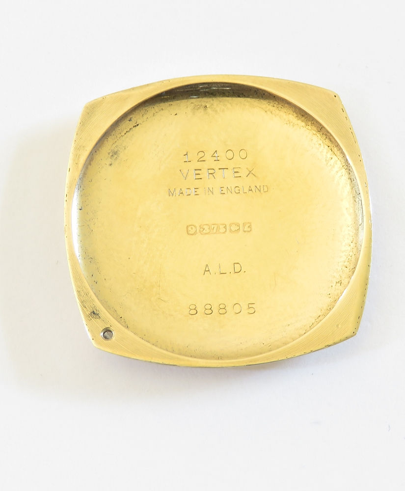Thumbnail: Mint Solid 9ct Gold Cushion Case Mens Watch by Vertex c1960