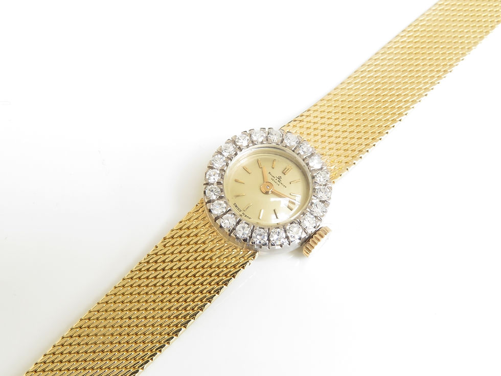 Thumbnail: Solid 18ct Gold and Diamond Baume Mercier Watch with Box and Papers c1969