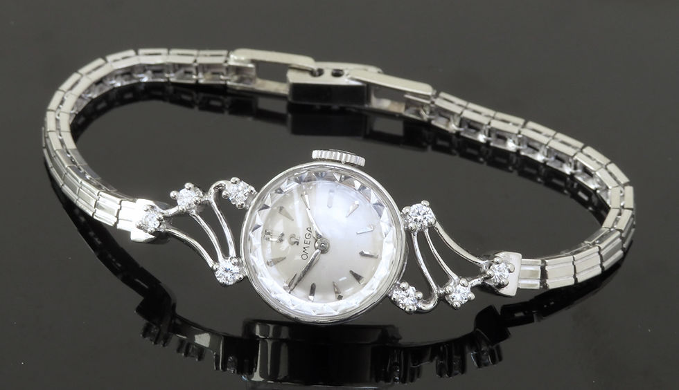 Thumbnail: Omega Sapphette 14ct White Gold and Diamond Cocktail Watch c1952