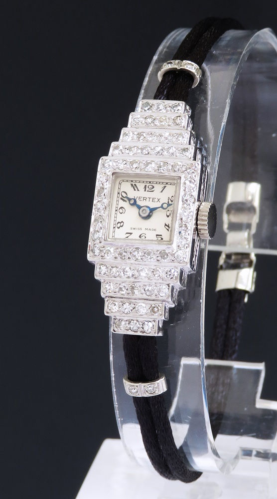 Thumbnail: Stunning Platinum and Diamond Ladies Art Deco Cocktail Watch by Vertex c1950