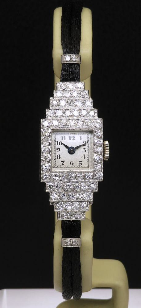 Thumbnail: Stunning Platinum Diamond Ladies Art Deco Cocktail Watch Vertex c1950