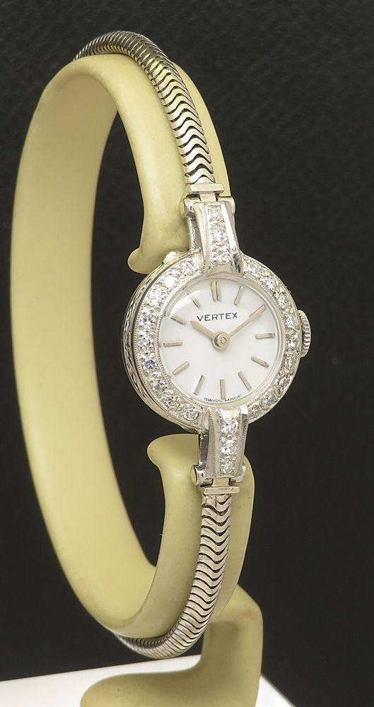 Thumbnail: Solid 18ct White Gold and Diamond Ladies Cocktail Watch by Vertex From 1963
