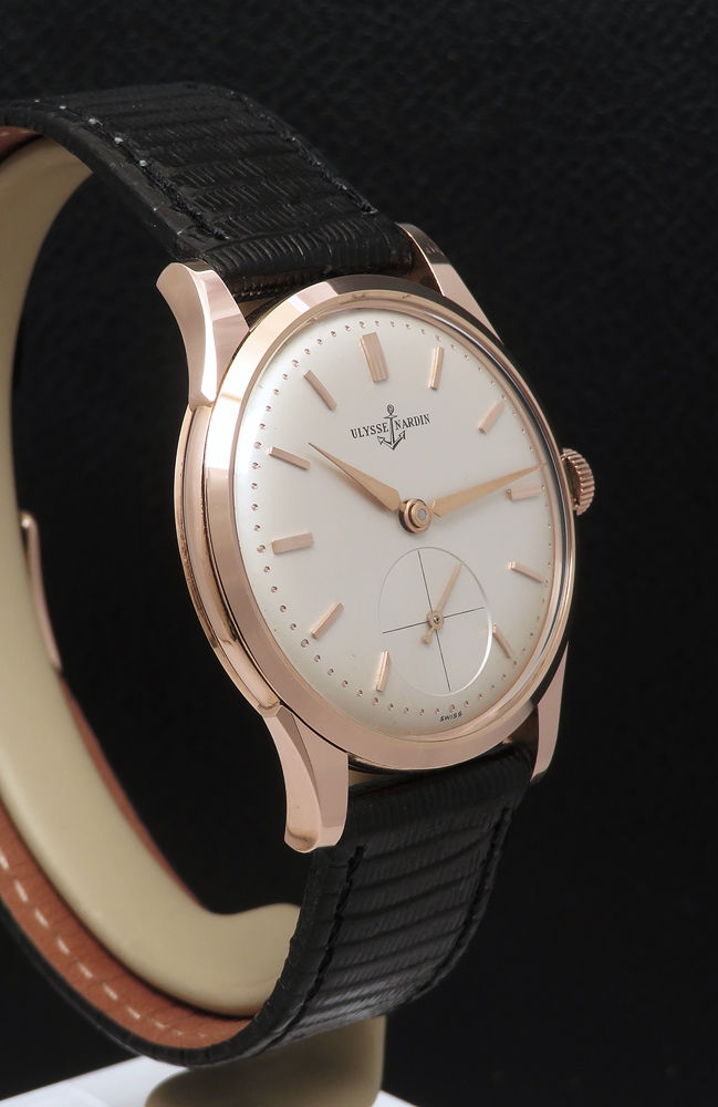 Thumbnail: Museum quality solid 18ct rose gold Ulysse Nardin gents watch c1955