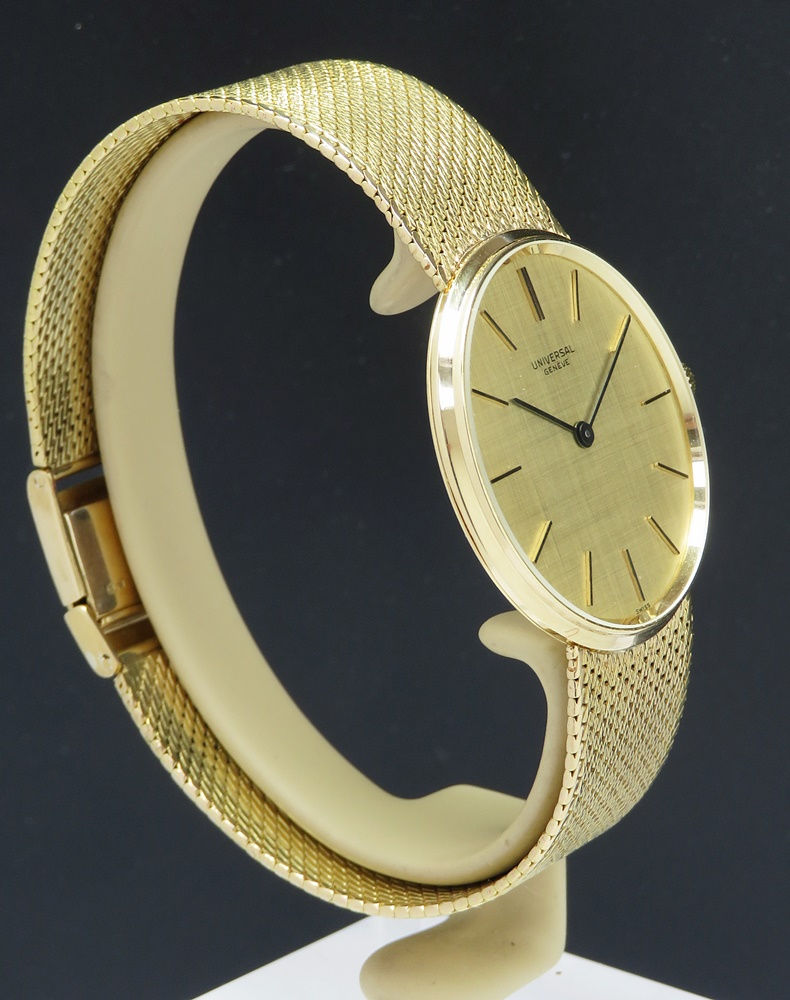 Thumbnail: Solid 18ct Gold Universal Geneve Slimline Dress Watch with Box and Papers c1965
