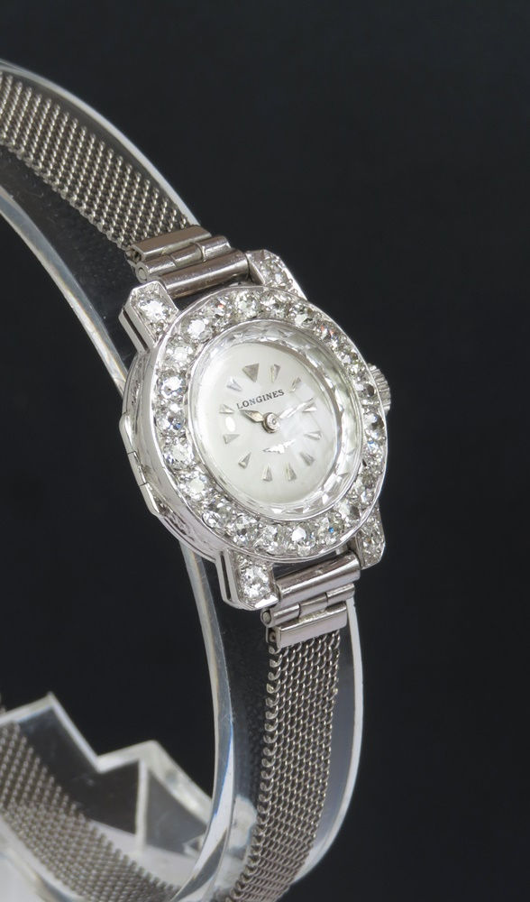 Thumbnail: Longines Platinum And Diamond Ladies Cocktail Watch c1950