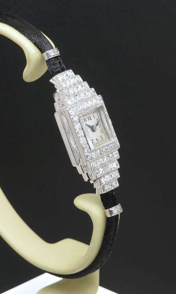 Thumbnail: Stunning Platinum Diamond Ladies Art Deco Cocktail Watch Vertex c1950