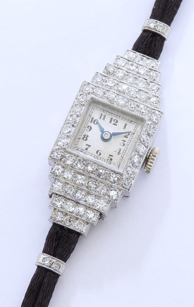 Thumbnail: Stunning Platinum Diamond Ladies Art Deco Cocktail Watch Vertex c1950