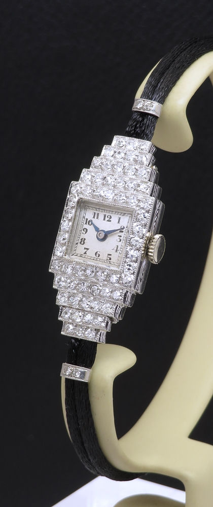 Thumbnail: Stunning Platinum Diamond Ladies Art Deco Cocktail Watch Vertex c1950