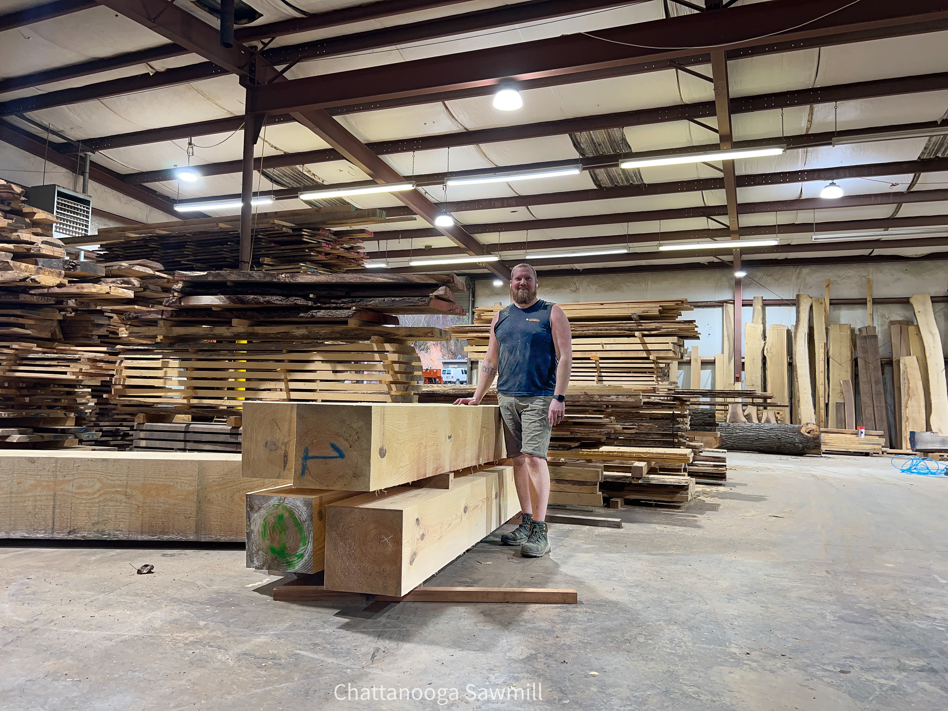 Pine 14x14" beams at chattanooga sawmill