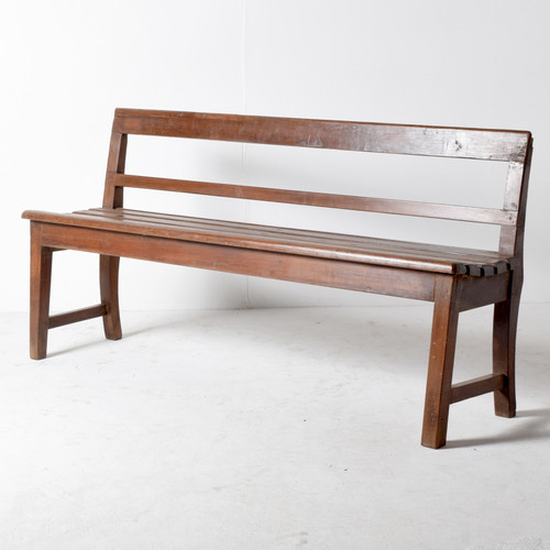 ベンチ ヴィンテージ 背付き 3人掛け 木製 チーク インド製 OM8797BR  