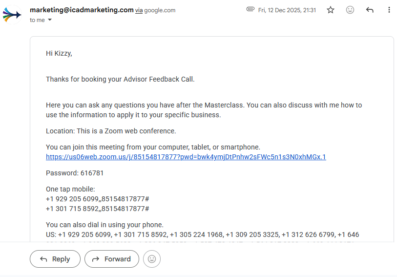 Example of call booked to get webinar link