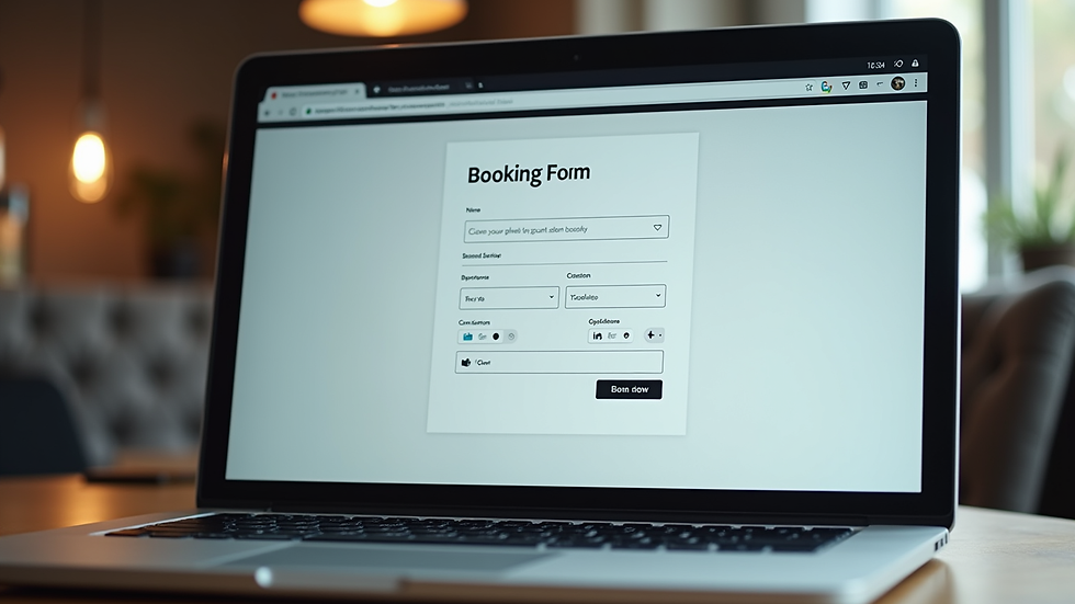 Close-up view of a laptop screen showing an online booking form