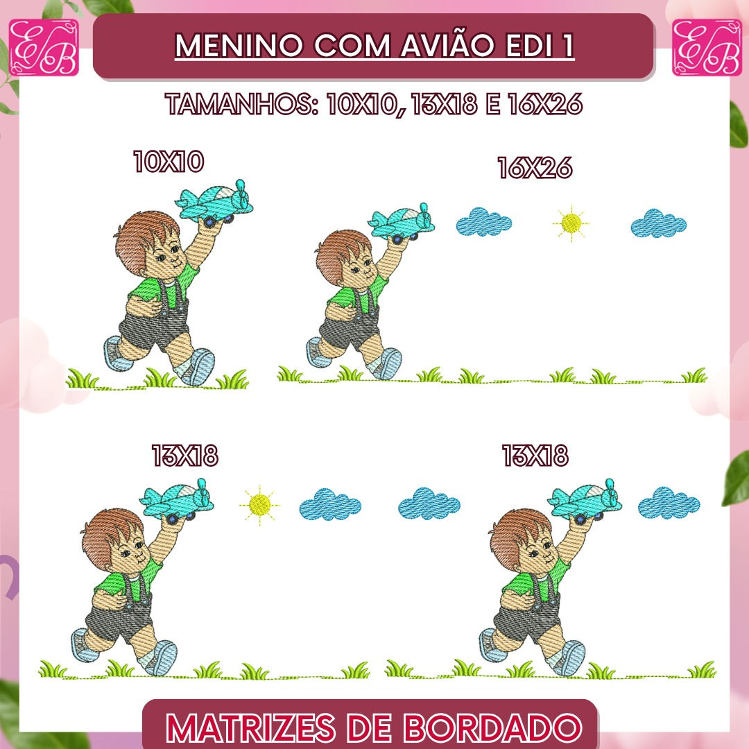 Menino com Avião Edi 1 - Matriz de Bordado