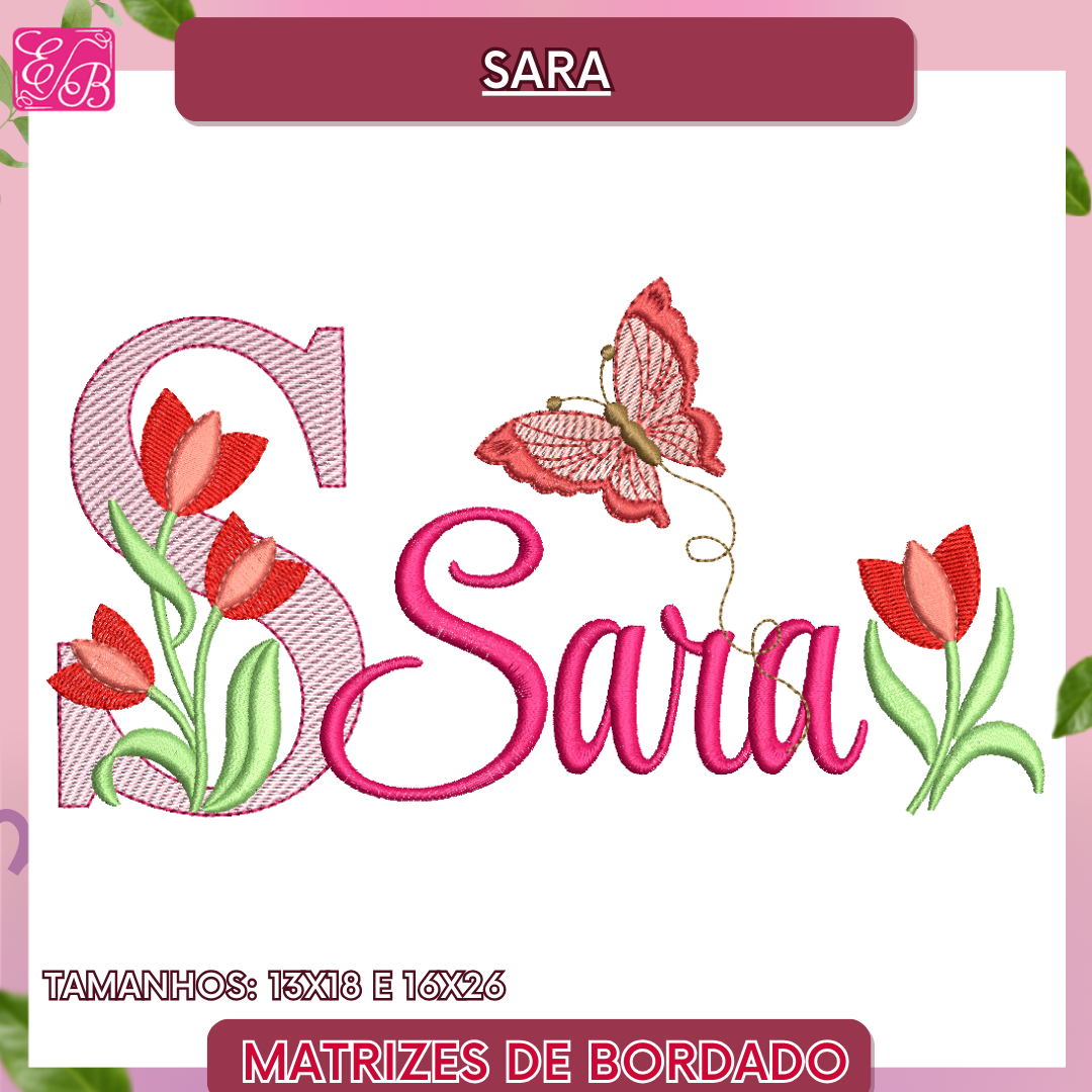 Sara sobreposto com tulipas