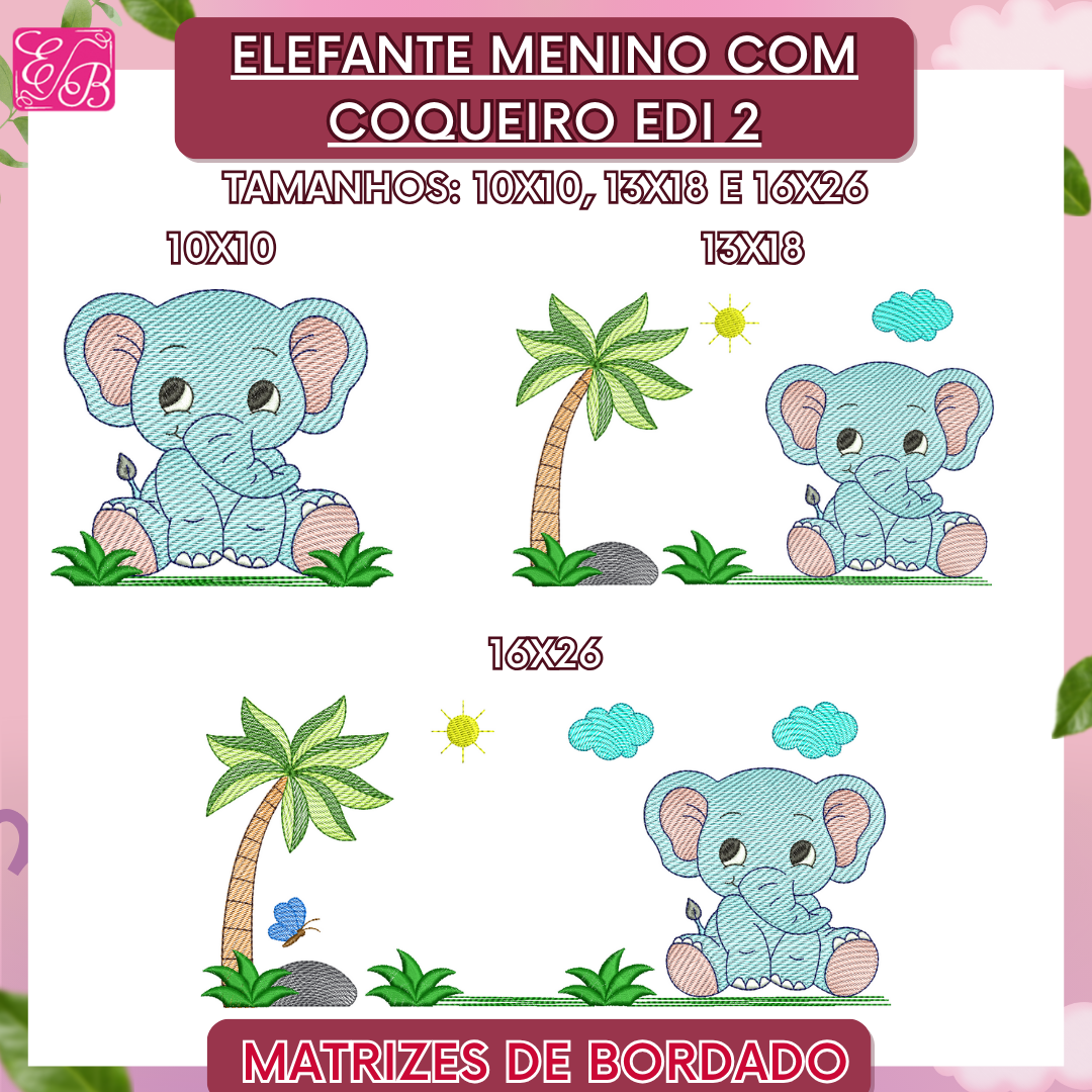 Elefante Menino com Coqueiro Edi 2 - Matriz de Bordado