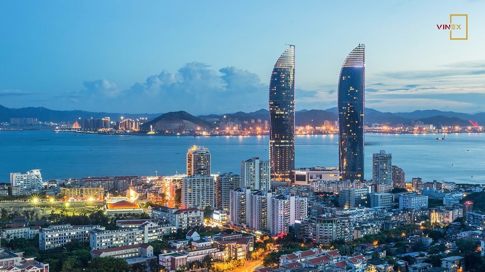 Modern coastal skyline representing Vietnam and China incorporation, symbolizing cross-border investment, legal collaboration, and regional business growth in Asia