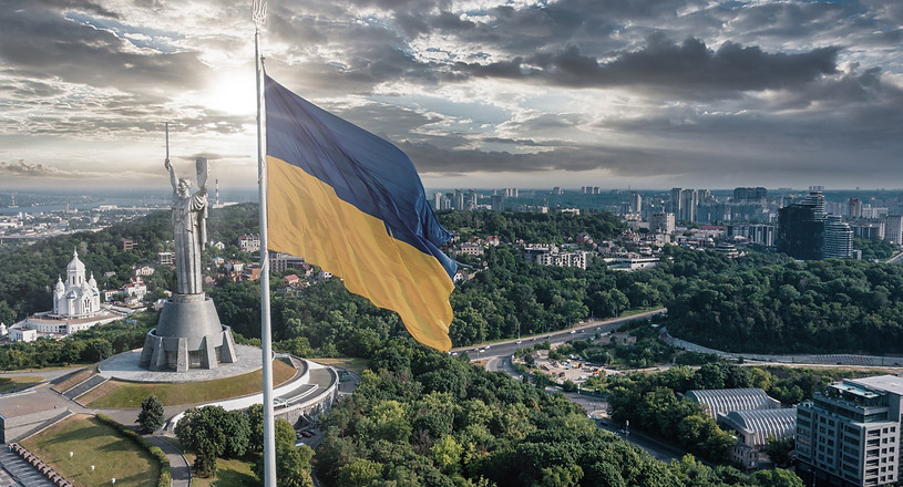 aerial-view-ukrainian-flag-waving-wind-a