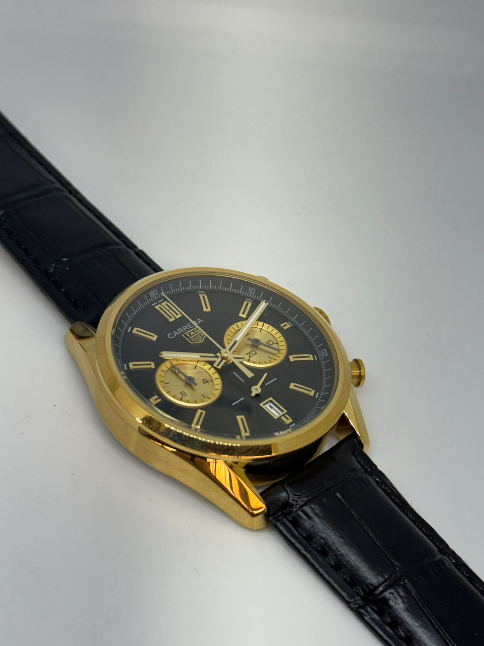 Miniatura: Tag Heuer Carrera Gold Leather Strap Black Dial