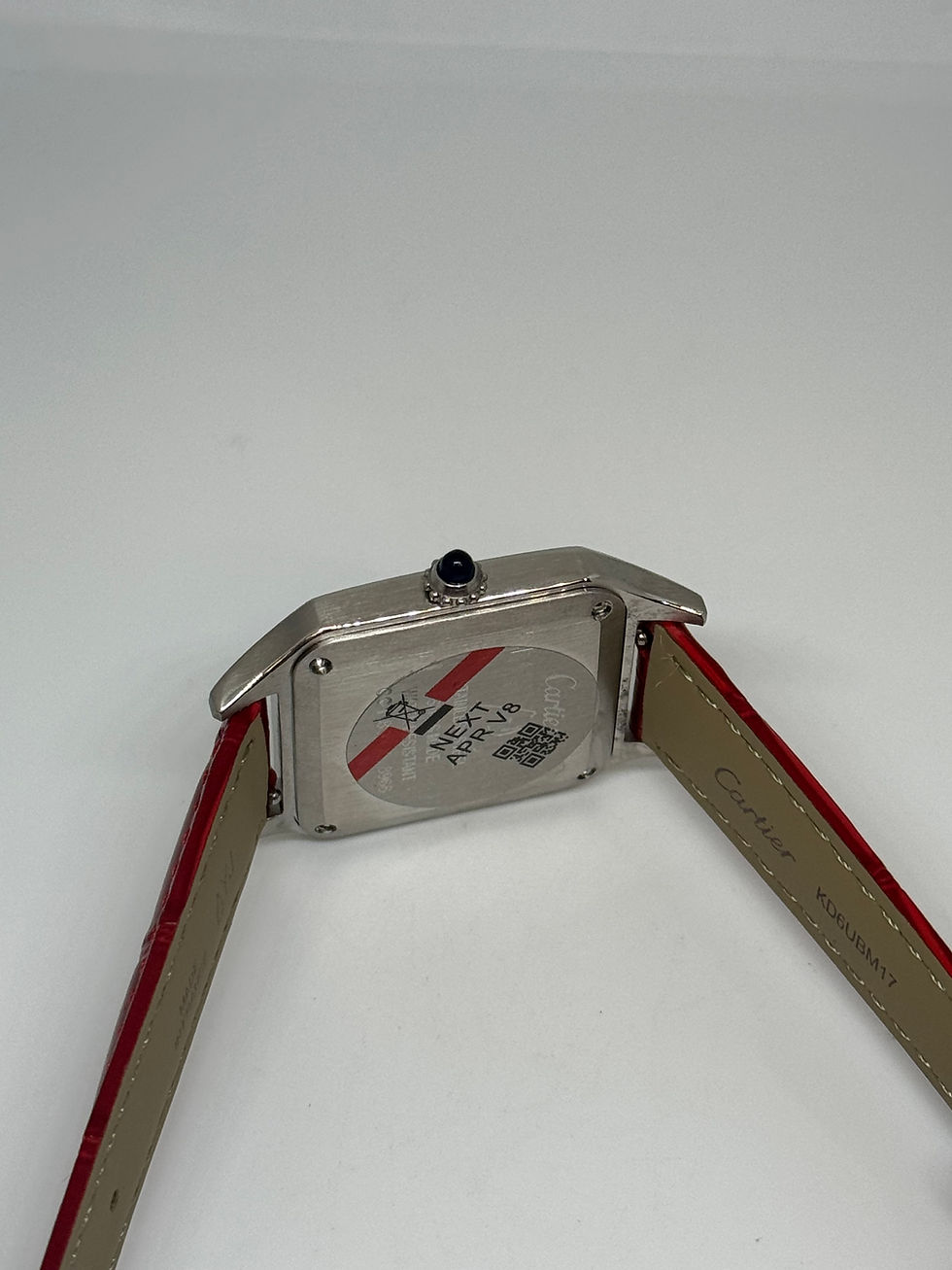 Miniatura: Cartier Santos Dumont White Dial Leather Red Strap
