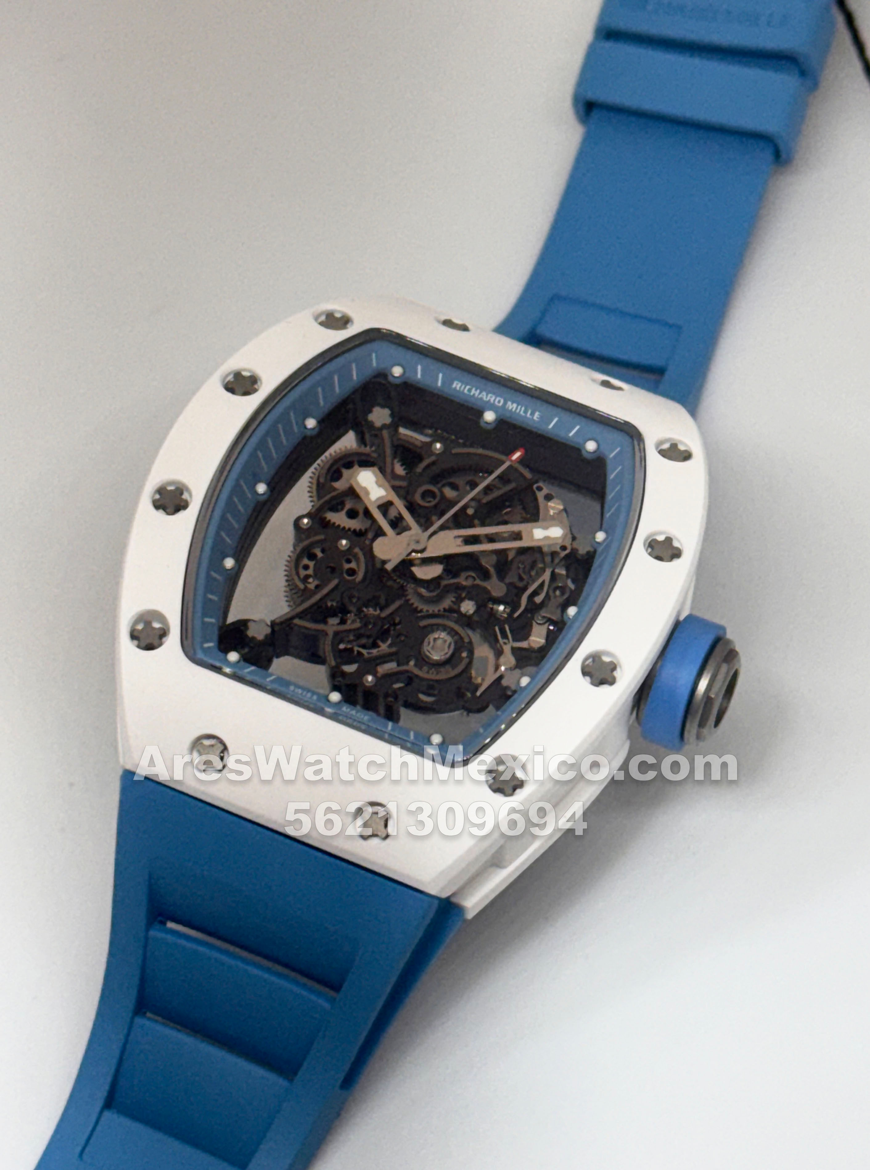 Richard Mille RM055 Bubba Watson White Ceramic Blue Strap SWISS