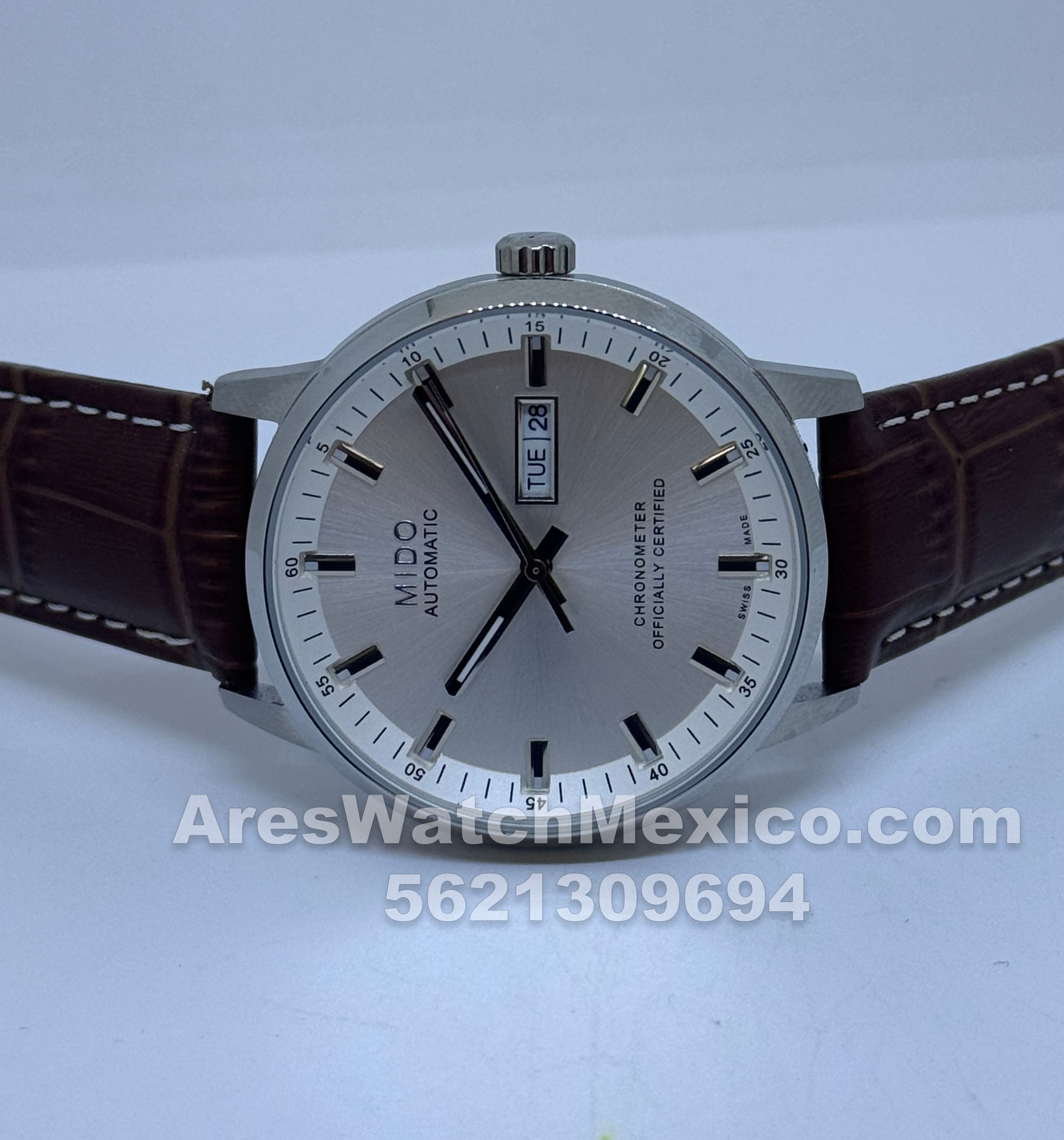 Mido Commander White Dial Leather Brown Strap