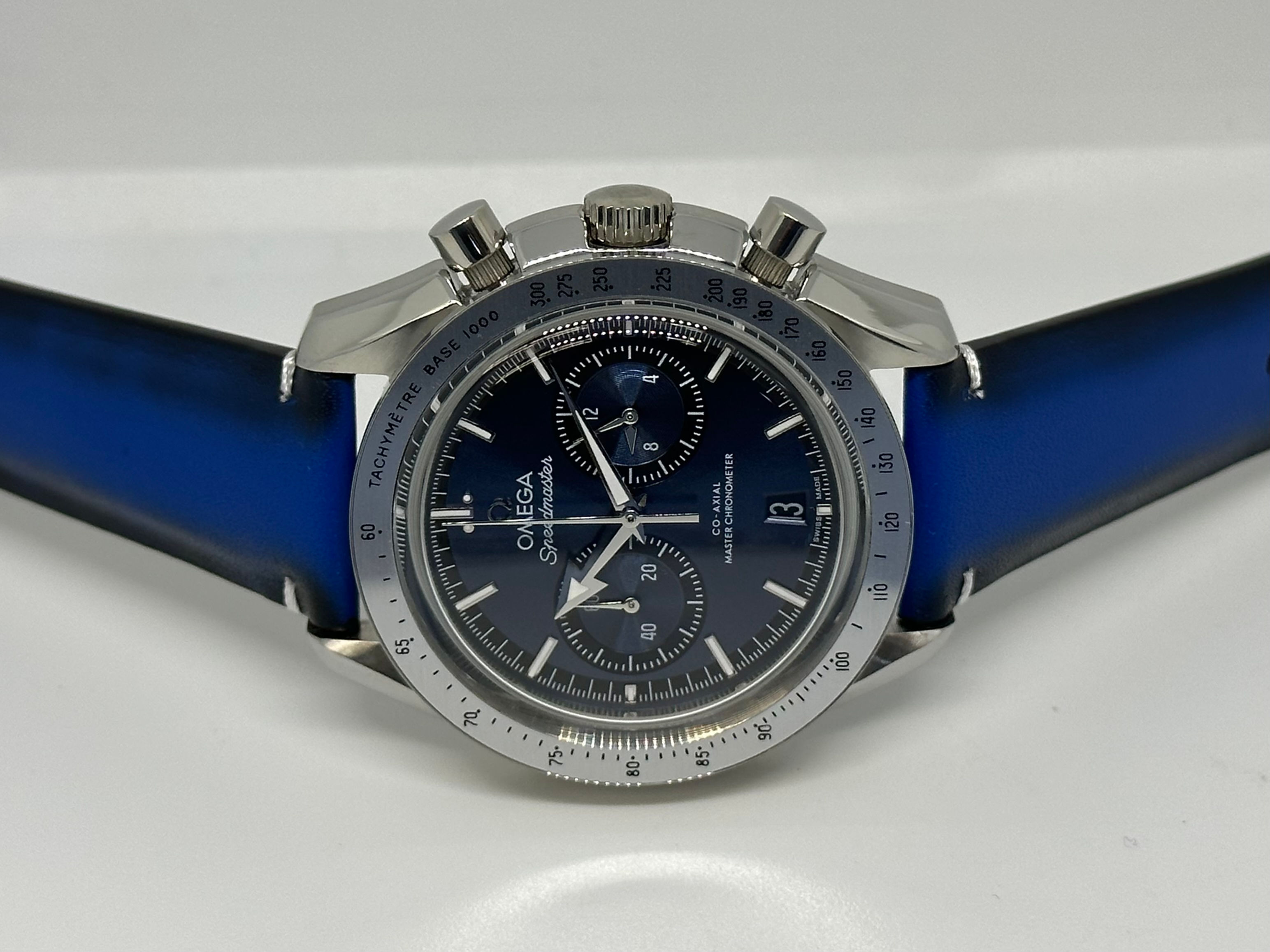 Omega Speedmaster 57 Co-Axial Chrono Blue Dial Leather Strap
