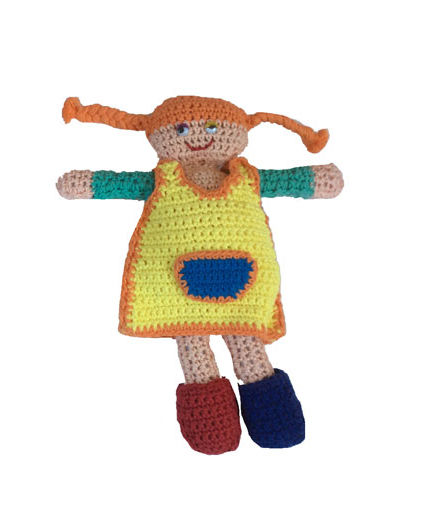 Knuffel pop Pippi geel gehaakt