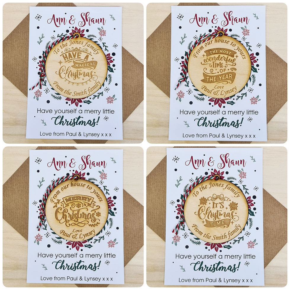 Personalised Christmas Tree Decoration & Card - Red & Green