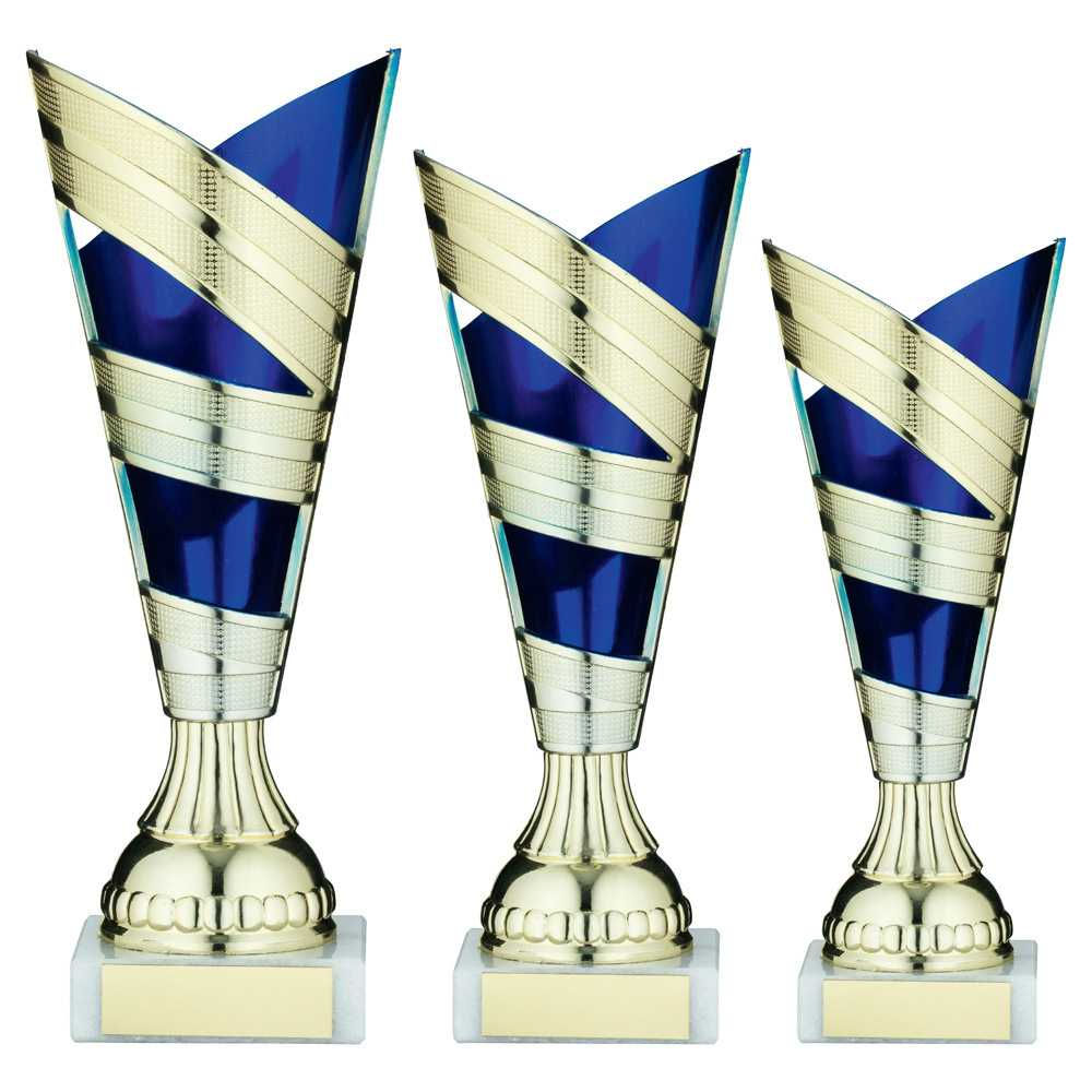 GOLD/BLUE PLASTIC V STEM TROPHY CUP