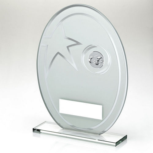 Thumbnail: WHITE/SILVER PRINTED GLASS OVAL WITH LAWN BOWLS INSERT