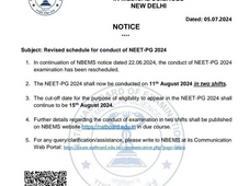 पिछले महीने परीक्षा की पूर्व संध्या पर स्थगित की गई NEET PG 2024 अब 11 अगस्त को आयोजित की जाएगी
