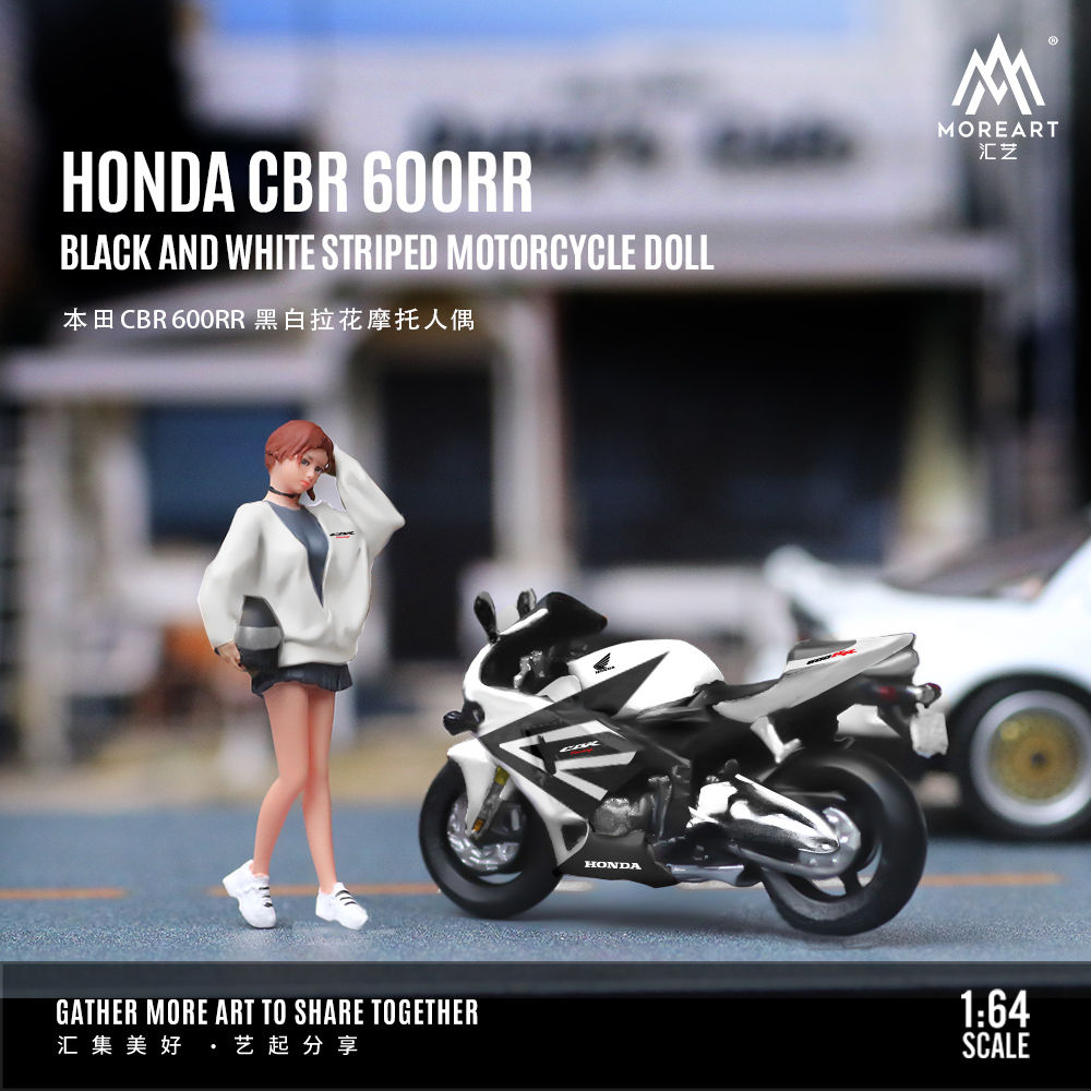 MoreArt - 1:64 Honda CBR 600RR black and white flower motorcycle doll set