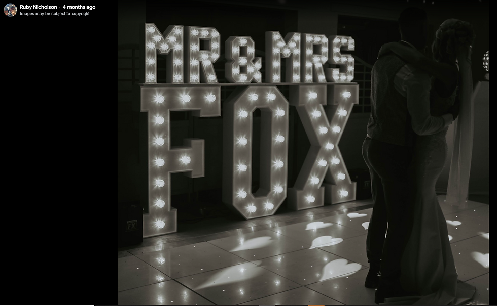 LED light up Mr & Mrs with surname at wedding in Maidstone Kent