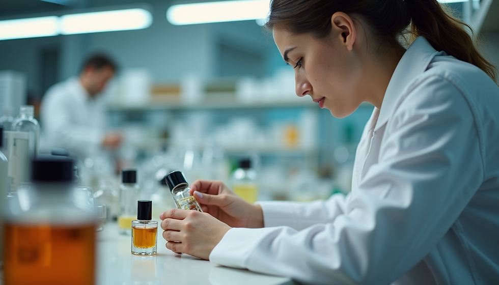 perempuan sedang di dalam lab parfum