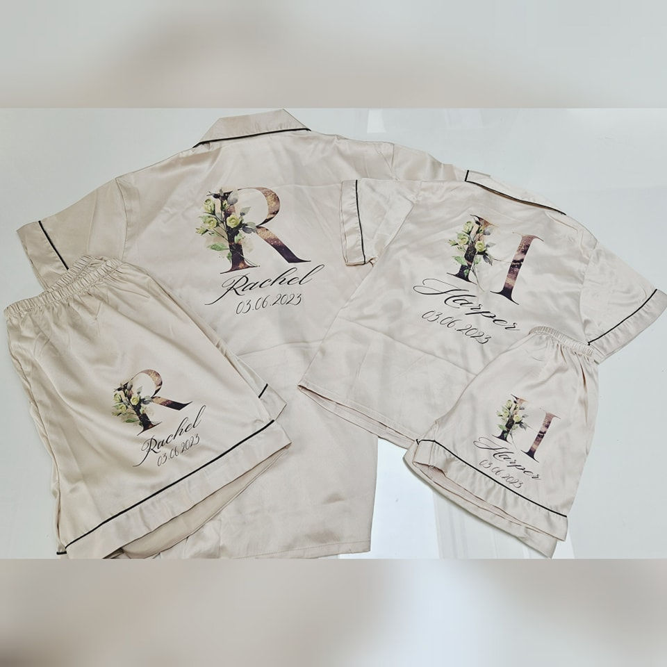 Personalised Silk Wedding pyjamas Leaf Design