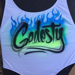 Airbrush swimwear, bathing suits and swimsuits for wholesale orders and events. Whole designer airbrush art on apparel.
