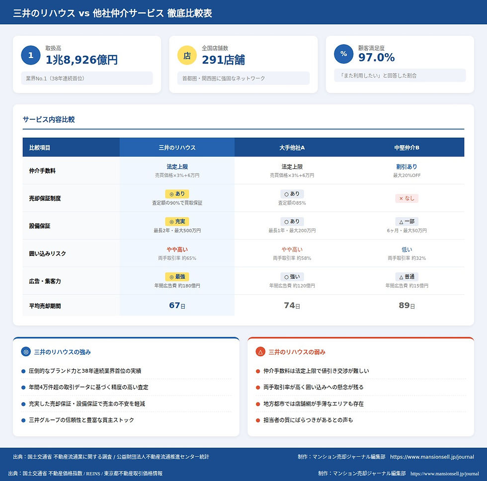 三井のリハウスと他社の仲介サービス内容比較図