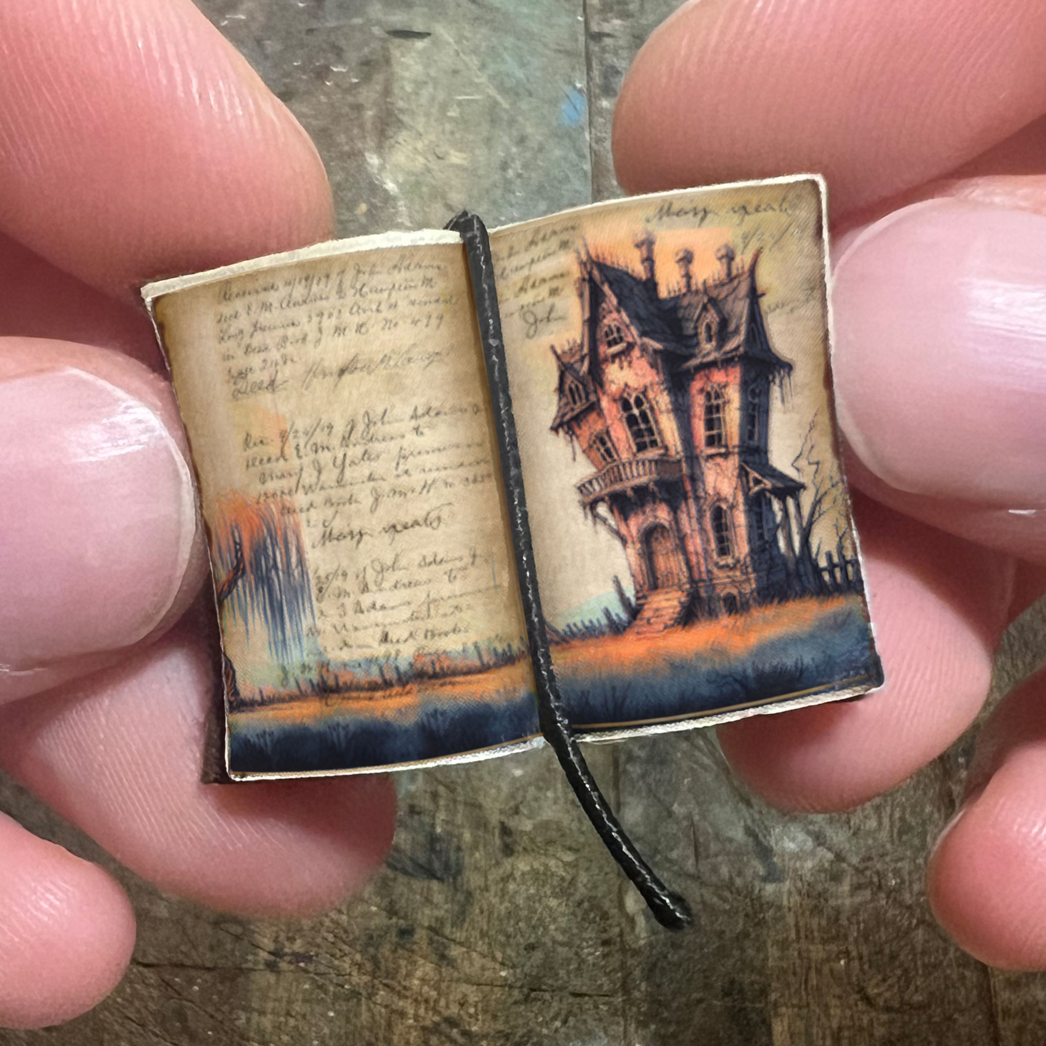 Miniature Open Book --- Haunted House Sketchbook