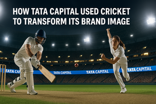 A male and female athlete on a cricket field with Tata Capital branding that shows inclusivity