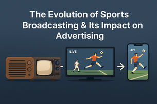 Timeline-style illustration of broadcasting evolution from radio to mobile streaming, representing shifts in advertising platforms.