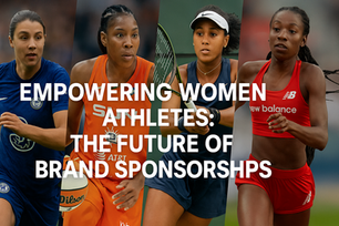 Diverse female athletes competing in different sports, wearing branded apparel—symbolizing the rise in sponsorship demand.