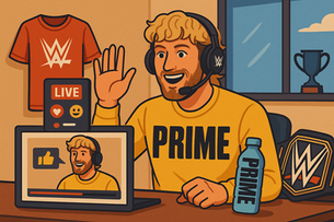 Sports influencer hosting a live-streamed event, interacting with fans and promoting branded content.
