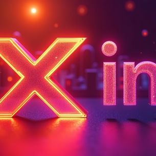 an artwork of X and Linkedin logo against a neon orange and purple background